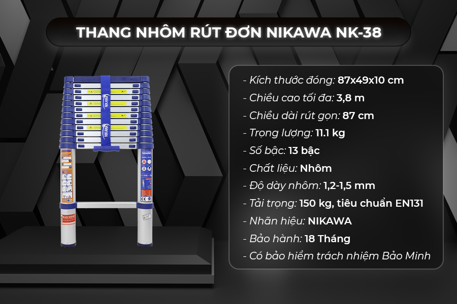 Thang Nhôm Rút Gọn Đơn Nikawa NK-38 ( new)