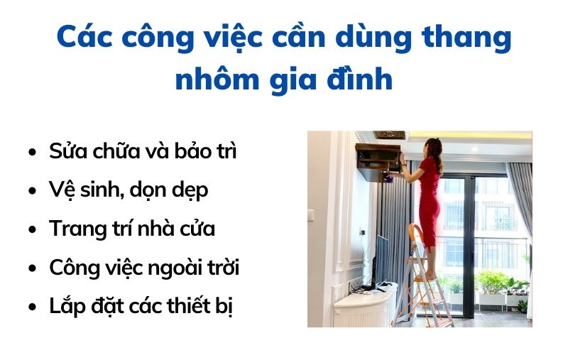 Các công việc cần dùng thang nhôm gia đình