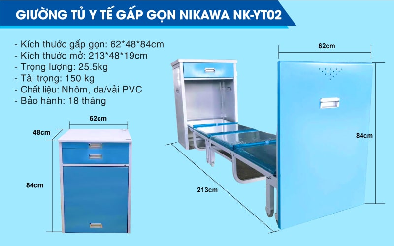 Thông số giường gấp y tế thông minh dạng tủ Nikawa NK-YT02