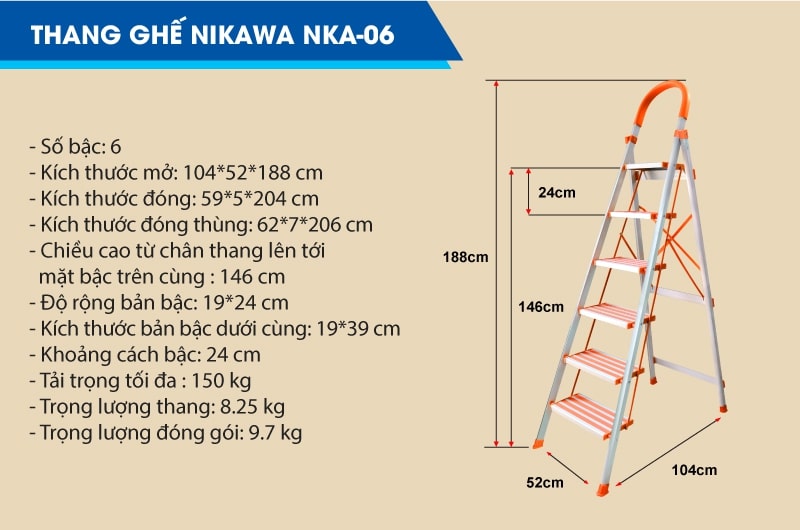Thông số kỹ thuật thang ghế Nikawa NKA-06