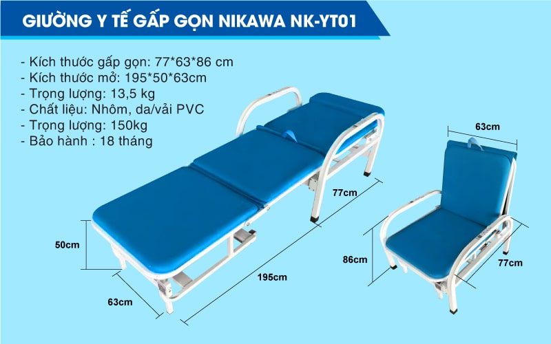 Thông số giường gấp y tế thông minh Nikawa NK-YT01
