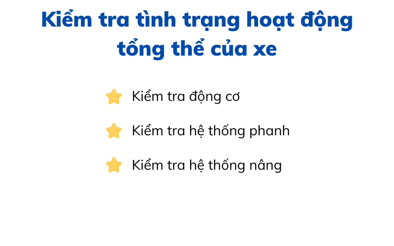 Kiểm tra tình trạng hoạt động tổng thể của xe