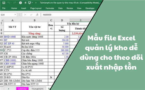 Mẫu file Excel quản lý kho dễ dùng cho theo dõi xuất nhập tồn