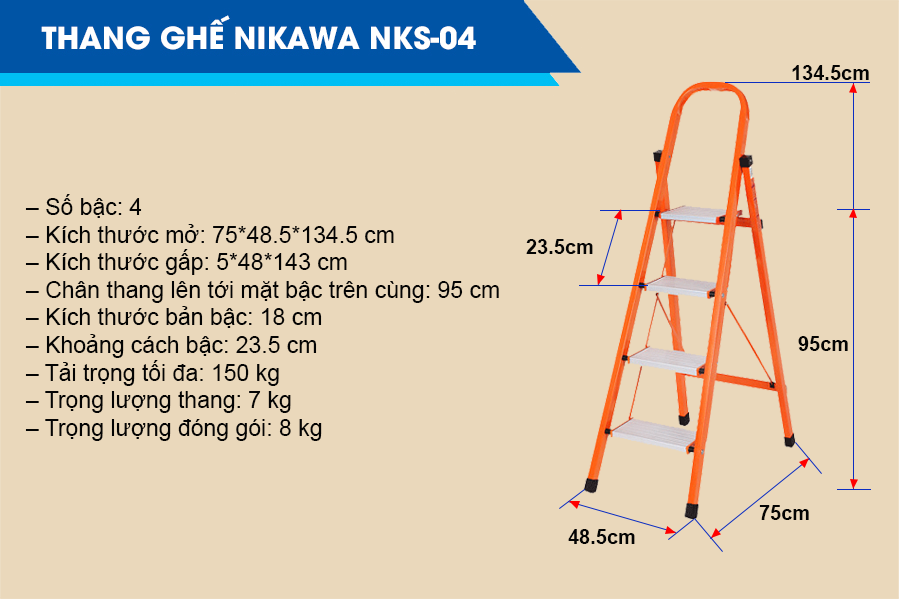 Thang nhôm ghế bản to Nikawa NKS-04