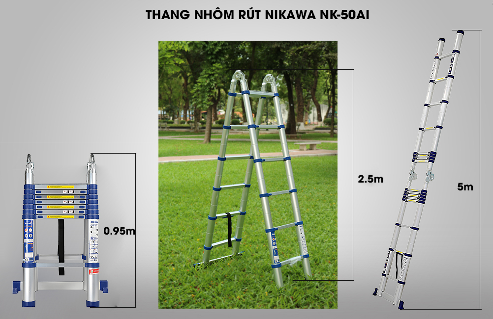 Thang nhôm rút đôi Nikawa NK50AI thiết kế bắt mắt, tiện dụng 