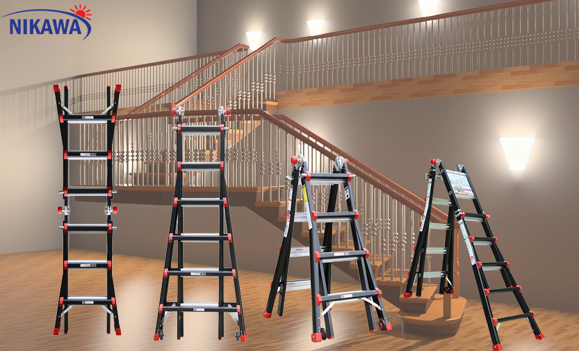 Sử dụng thang nhôm gấp đa năng nkb làm việc trên cầu thang cực an toàn