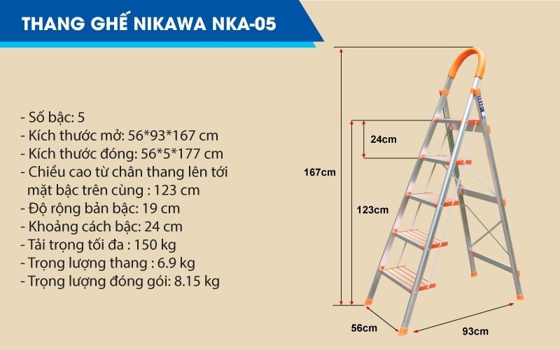 Thang nhôm ghế Nikawa 5 bậc