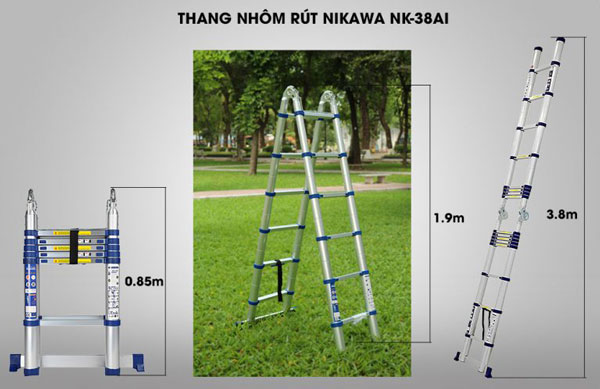Thang nhôm rút gọn Nikawa nk-38ai sử dụng nhiều tư thế khác nhau