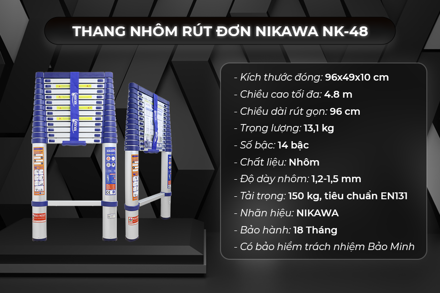 Thang nhôm rút đơn Nikawa NK-48 new