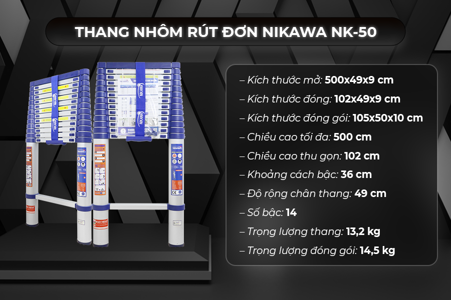 Thang nhôm rút đơn Nikawa NK-50 new