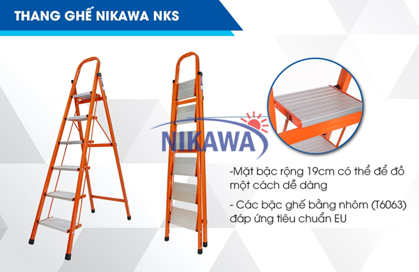Thang nhôm ghế tay vịn 5 bậc chính hãng Nikawa NKS-05