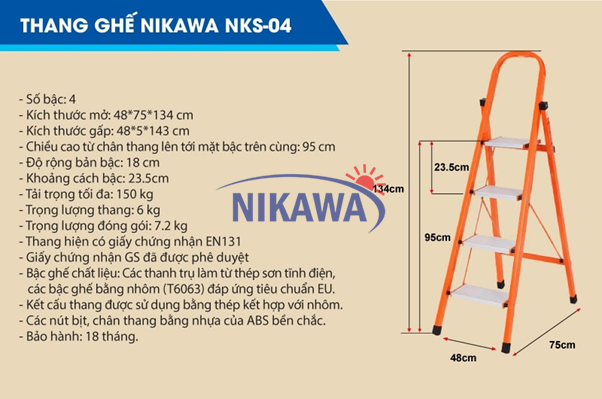  Thang nhôm ghế tay vịn 4 bậc chính hãng Nikawa NKS 04