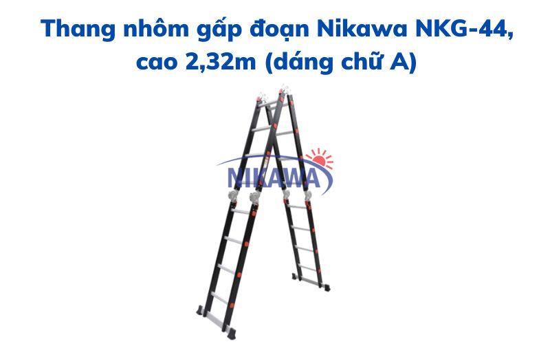 Thang nhôm gấp đoạn Nikawa NKG-44, cao 2,32m (dáng chữ A)