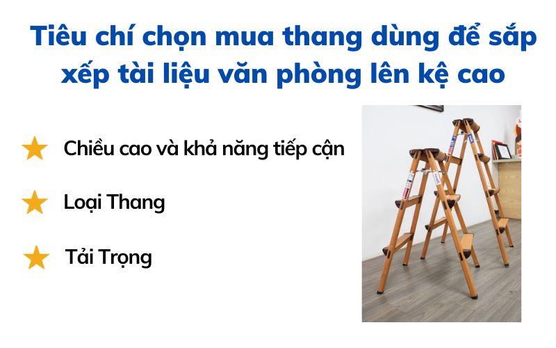 Tiêu chí chọn mua thang dùng để sắp xếp tài liệu văn phòng lên kệ cao