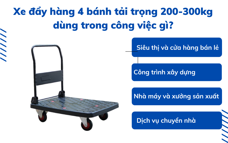 xe đẩy hàng 4 bánh tải trọng 200-300 kg